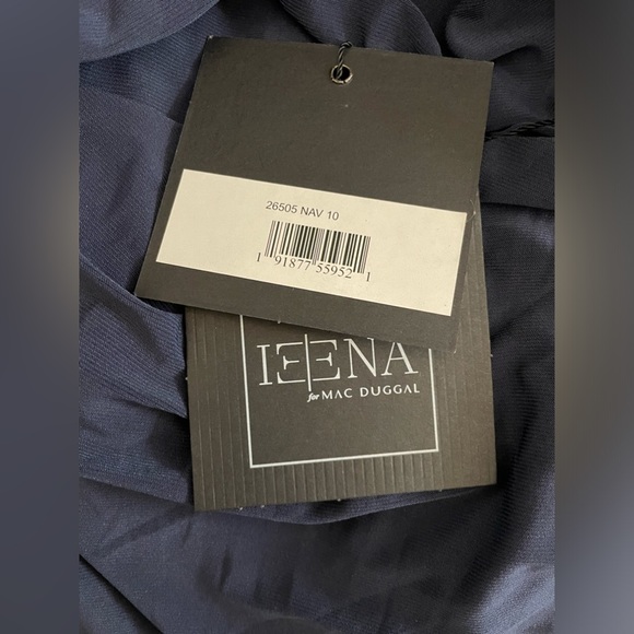 NWT Mac Duggal Stretch Jersey One Sleeve Gathered Waist Gown Dress Navy Size 10 - Picture 11 of 12